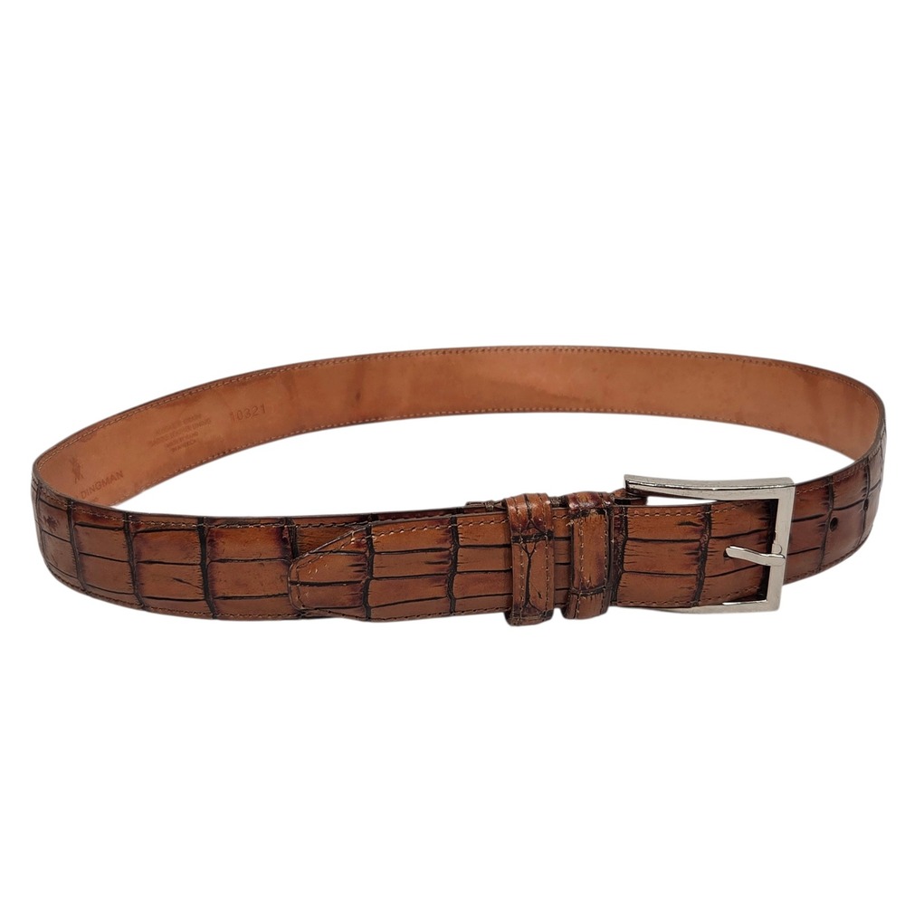 Martin Dingman Belt Mens 32 Brown Alligator Grain Leather Hand Made in America